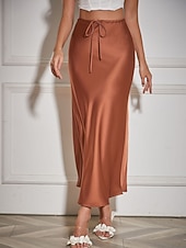 economico Gonne Formali-Per donna Gonne in raso Elegante Moda Maxi Vita Alta Gonne Semplice Coulisse Micro-elastico Feste Data Nero Blu marino Marrone chiaro Marrone Estate