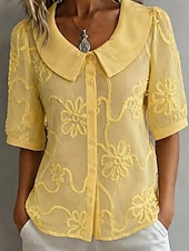  Damskie Koszula Kwiaty Elegancki Długi rękaw Kołnierzyk Piotruś Pan Zwykłe topy Codzienny Streetwear Praca Biały Żółty Jasnoniebieski Lato Wiosna