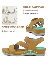 abordables Sandalias Cómodas-Sandalias amarillas de mujer con soporte para el arco del pie y tira elástica: zapatos cómodos y acolchados para caminar, sandalias casuales de verano ligeras con suela suave para viajar, caminar y