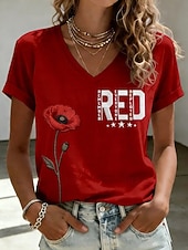 voordelige Onafhankelijkheidsdag Top-Amerikaanse onafhankelijkheidsdag Dames T-shirt Afdrukken Ombre Bloemig Grafisch Stijlvol Klassiek Casual Korte mouw V-hals Normale tops Casual Dagelijks Zwart En Rood Rood Zomer Lente