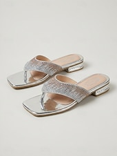 Χαμηλού Κόστους Σανδάλια Slide-Γυναικεία ροζ φλατ σανδάλια με στρας, βραδινές παντόφλες με ανοιχτή μύτη για δείπνο σε θέρετρο, διακοπές &amp;καλοκαιρινές εκδηλώσεις για πάρτι