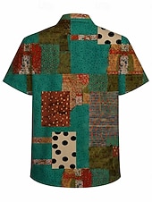  רטרו\וינטאג' היפי שנות ה-70 חולצה שרוולים קצרים היפי רטרו טלאים בוהמי תחפושות בגדי ריקוד גברים פסטיבל מוזיקה מפלגה לבוש יומיומי מבוגרים חולצה אביב קיץ