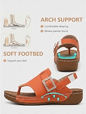 abordables Sandalias Planas-Sandalias de cuña para mujer con hebilla de pedrería naranja, sandalias de verano con tira ajustable, calzado casual cómodo de punta abierta para uso diario y viajes. &amp;paseo por el jardín