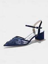 billiga Pumps med blockklack-marinblå pumps med broderad blockklack för dam – eleganta cocktailpartyskor