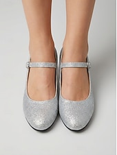 cheap Ballroom Shoes &amp; Modern Dance Shoes-Women's Silver Glitter Ballroom Dance Shoes – Classic Mary Jane Standard Dance Heels