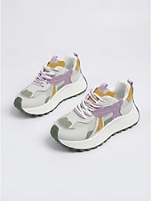 cheap Women's Sneakers-Women's Chunky Platform Sneakers - Trendy Grey, Purple &amp; Yellow Color Block Dad Shoes with Thick Sole for Daily Streetwear, Casual Walking &amp; Urban Fashion Outfits