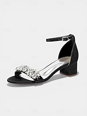 voordelige Hakken Sandalen-Damessandalen met dikke hak en nude strass-steentjes - elegante cocktailschoenen met enkelbandje