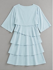  Dames Mini-jurk Chiffon jurk Bruiloft gast jurk Laagjesjurk Modieus Modern Buiten Feestdagen Uitgaan Normale pasvorm Effen Halve mouw Strakke ronde hals blauw Zwart Blozend Roze Lente Herfst