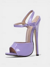 cheap Heeled Sandals-Women's Patent Leather Platform Stiletto Sandals, Open Toe Ankle Strap High Heels for Club, Party &amp; Dancewear