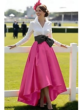 tanie Suknie wieczorowe w kształcie A-Krój A Asymetryczna Sukienka Derby Suknia wieczorowa Suknia balowa  Suknia formalna Elegancja Długi rękaw W serek Kentucky Derby Pasek / szarfa z Kokardki
