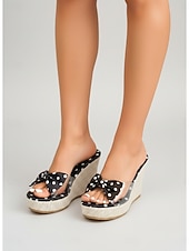 cheap Wedge Sandals-Women's Polka Dot Bow Wedge Sandals - Trendy Clear  Wedges with Espadrille-Style Sole for Luxury Resort Vacations, Hotel Poolside Lounging &amp; Summer Beach Parties