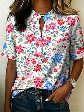 economico Bluse Floreali-Per donna Blusa Bottoni Stampato Floreale Grafico Vintage Elegante Moderno Mezza Manica Colletto a Camicia Top Regolari Casuale Quotidiano Blu Giallo Rosso Viola Estate Primavera