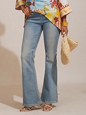 Χαμηλού Κόστους Παντελόνι-Γυναικεία Γιούνισεξ Τζιν Πλήρες μήκος Βαμβάκι Ντένιμ Ελαστικό Κομψό Καθημερινό Θαλασσί Καλοκαίρι Όλες οι εποχές Τ M L