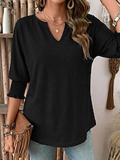 economico T-shirt semplice-Per donna Maglietta Top estivi Grafico Semplice Classico Casual Manica 3/4 Scollo a V Top Regolari Casuale Blu Nero Bianco Rosa Viola Primavera Autunno
