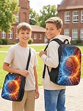 abordables Mochilas para Niños y Adolescentes-Juego de mochila de baloncesto para niños con bolsa de almuerzo y estuche para lápices mochila escolar de gran capacidad para deportes y viajes escolares