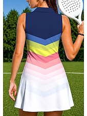 baratos Vestido Feminino-Mulheres Riscas Cor de contraste Vestido de tênis Vestido esportivo Sem Manga Imprimir Respirável Tênis Golfe Badminton Colarinho polo Gola com zíper Vestidos Azul Marinho Escuro Roupas de tênis