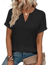 abordables T-shirt uni-Femmes T-shirt Uni Mode Élégant Classique Manche Courte Col en V Hauts Réguliers Quotidien Sortir Week-end Bleu Noir Blanche Rose Claire Rouge Été Printemps