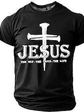  Jesus Cross The Way Truth Life Men's Religious Christian Spiritual T Shirt Graphic Crew Neck Short Sleeve Church Worship Gift for Believers Designer Clothing Apparel