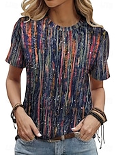 voordelige Stripe &amp; Geometrische t-shirt-Dames T-shirt Afdrukken Grafisch Geometrisch Gestreept Vintage Stijlvol Klassiek Korte mouw Strakke ronde hals Croptops Casual Dagelijks blauw Paarsblauw Blozend Roze Oranje Zomer Lente