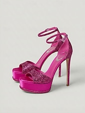 abordables Sandales à Plateforme-Sandales blanches à plateforme pour femme, à talons aiguilles et bride cheville, idéales pour un mariage ou une cérémonie. &amp; réception
