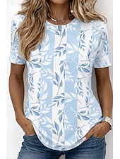 abordables Camiseta floral-Mujer Camiseta Estampado Ombre Floral Graphic Elegante Clásico Casual Manga Corta Cuello Barco Escote Redondo Tops regulares Casual Diario Azul Piscina Púrpula Claro Azul claro Verano Primavera Otoño