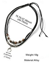 cheap Men's Jewelry-Men's Bohemian Style Double-Layer Necklace, Alloy &amp; Leather Cord Mixed Material, Crescent Moon Pendant, Adjustable, Perfect for Beach Vacation, Daily Casual Wear