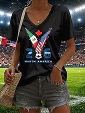  Women's T Shirt Print Graphic Soccer Team Stylish Classic Casual Short Sleeve V Neck Regular Tops Daily Blue Black White Green Summer Spring