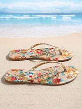 cheap Slide Sandals-Women's Bohemian Floral Print Flip Flops - Tropical Summer Beach Sandals with Braided Straps &amp; Vibrant Flower Patterns for Island Vacations &amp; Poolside Lounging