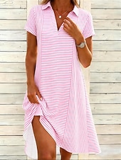 preiswerte Streifen- und geometrische Kleider-Damen Minikleid Sommerkleid Urlaub Lässig Boho Täglich Strand Lässiger Schnitt Grafik Tupfen Kurzarm V Ausschnitt Revers Rosa Himmelblau Grün Grau Sommer Frühling