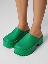 economico Zoccoli e pianelle da donna-mocassini da donna rosso acceso con plateau - comodi zoccoli con suola spessa e punta chiusa e arrotondata &amp;Suola a carrarmato per abbigliamento casual quotidiano, moda street &amp;abiti urbani audaci