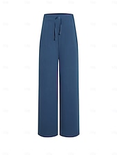 economico Fondi-Pantaloni da donna taglie forti 100% cotone a gamba larga, ideali per vacanze, basic, casual, per tutti i giorni, lunghezza intera, vita alta, tinta unita, coulisse, gamba larga, comodi, ad asciugatura rapida, morbidi, anelastici, grigi, neri, bianchi
