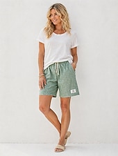 tanie Statki-Damskie Bermudy Szorty bawełniane i lniane Typu Chino Letnie szorty Urlop Moda Moda miejska Krótki Wysoka talia Kieszeń Elastyczny pas Nadruk Wygodne Miękka Wygodny Elastyczny Codzienny Na zewnątrz