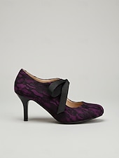 economico Retrò anni ’50-Décolleté vintage anni '50 da donna in pizzo viola scuro - eleganti scarpe con tacco in pizzo floreale viola intenso e fiocco in nastro di raso &amp;cinturini incrociati per balli retrò e serate di gala
