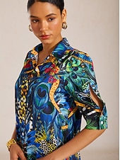 preiswerte Kleider für die Ferien-Dschungel-Party-Hemdkleid aus seidigem Satin