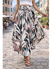 Χαμηλού Κόστους Διακοπές Φούστες-Γυναικεία Φούστα διακοπών Κομψό Βοημία Μοντέρνα Καθημερινό Μίντι Κανονική Μέση Φούστες Γραφική Λαχούρι Κορδόνι Ελαστική μέση Ακανόνιστος γιακάς Ανελαστικό Καθημερινά Διακοπές