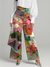 abordables pierna ancha y cintura alta-Mujer Perneras anchas Vacaciones Básico Longitud total Media cintura Rígido Vacaciones Calle Casual Azul Piscina De color verde oscuro Azul Laguna Negro Primavera Holgado