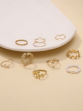 billiga Damringar-Justerbart bohemiskt ringset med 10 delar för kvinnor, stapelbara fingerringar i guld- och silverfärgad legering för strandsemester, festivalstil och vardagskläder
