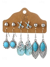 cheap Women's Earring-Women's Bohemian Alloy Turquoise Earrings Set, Multi Style Drop and Stud Earring Collection for Beach Vacation, Daily Casual Wear, Travel and Resort Styling