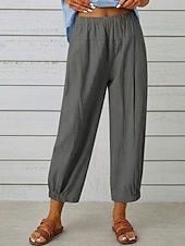 cheap Bottoms-Women's Cotton Linen Pants Trousers Casual Pants Summer Pants Vacation Fashion Streetwear Ankle-Length High Waist Plain Pocket Elastic Waist Comfort Comfortable Inelastic Daily Vacation Street Black