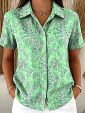 Χαμηλού Κόστους Τέχνη &amp; Σχεδίαση Μπλούζες-Γυναικεία Πουκάμισο Κουμπιά Στάμπα Γραφική Λαχούρι Βίντατζ Στυλάτο Μοντέρνα Κοντομάνικο Κολάρο Πουκαμίσου Κανονικά μπλουζάκια Causal Καθημερινά Θαλασσί Κίτρινο Ανθισμένο Ροζ Βαθυγάλαζο Βυσσινί