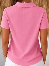  Kvinnors Vaffeltunika Knapp Enkel Vintage Stilig Klassisk Kortärmad Rundhals Långa Toppar Daglig Blå Rosa Orange Ljusblå Sommar Vår