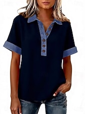  Mujer Sayo Vintage Elegante Manga Corta Tops regulares Diario Festivos Noche Azul Piscina Negro Blanco Amarillo Rosa Verano Primavera