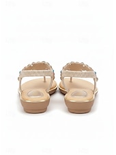 ieftine Sandale plate-sandale plate de damă auriu cu strasuri – sandale boeme elegante cu curea în T pentru vară, vacanțe la plajă și ieșiri casual