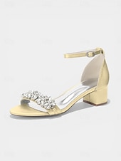 voordelige Hakken Sandalen-Damessandalen met dikke hak en nude strass-steentjes - elegante cocktailschoenen met enkelbandje