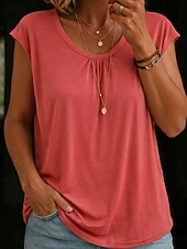 cheap Plain tee-Women's Boho T-shirt Plain Stylish Classic Sleeveless Sleeveless Crew Neck Regular Tops Casual Light Green Pink Orange Summer Spring