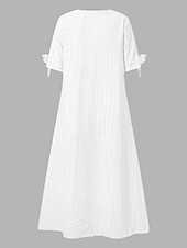 cheap White Lace Dresses-Women's Midi Dress Boho Dress A Line Dress Summer Dress Elegant Fashion Modern Daily Outdoor Beach Loose Fit Plain Short Sleeve V Neck White Purple Light Blue Summer Spring