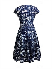 economico Abito Floreale-Per donna Mini Abito Abito a Portafoglio Abito a trapezio Abito aderente e svasato Formale Ad aletta Quotidiano Ufficio Vestibilità regolare Floreale Grafico Manica Corta Scollo a V Blu Viola Estate