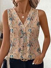 economico Serbatoio Grafico-Per donna Canotta Floreale Grafico Elegante Vintage Classico Senza Maniche Scollo a V Top Regolari Casuale Quotidiano Blu Arancione Cachi Estate Primavera