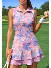 preiswerte Damenkleid-Damen Blumenmuster Sportkleid Tennis Polo Kleid Ärmellos Reißverschluss Viertel Postleitzahl Elastisch Schweißableitend Atmungsaktiv Volleyball Tennis Golfspiel Kragen Umlegekragen Kleid Rosa