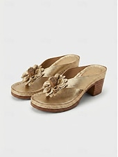 abordables Sandalias deslizantes-Sandalias blancas con tiras florales para mujer: tacón bajo de bloque suave y acolchado, estilo elegante de verano para damas, perfectas para vacaciones, eventos en el jardín, paseos y uso diario.